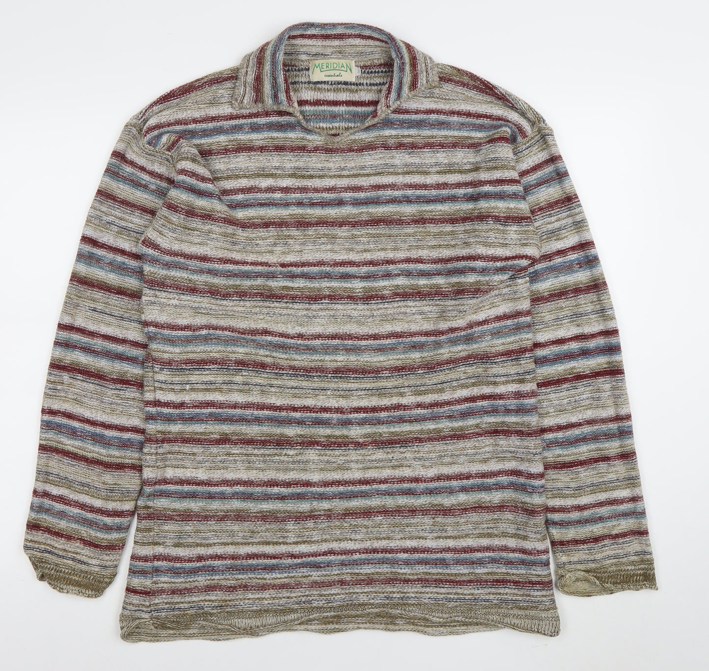 Meridian Essentials Womens Multicoloured Collared Striped Knit Jumper M