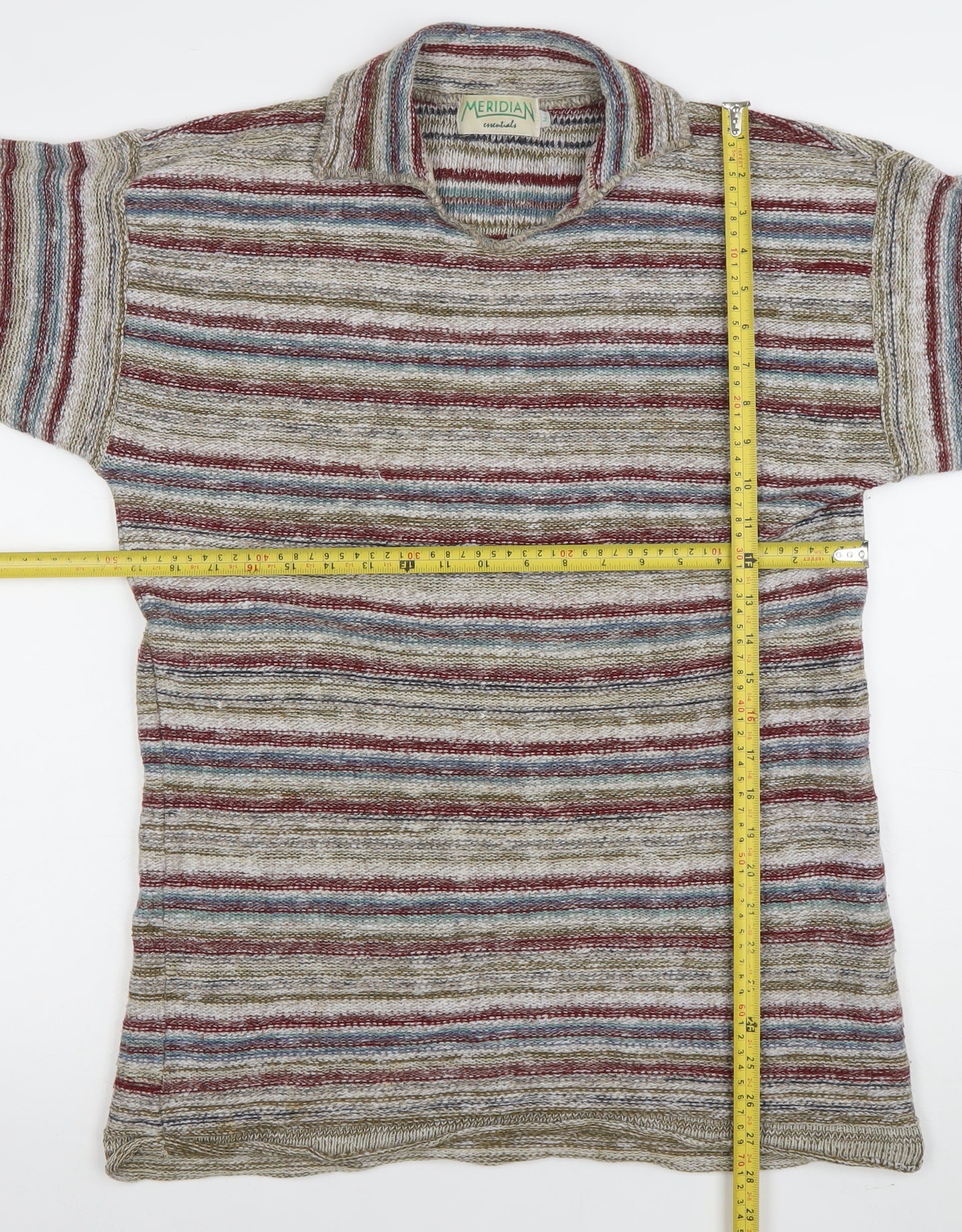 Meridian Essentials Womens Multicoloured Collared Striped Knit Jumper M