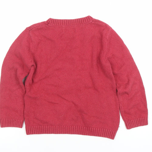 FatFace Girls Red Giraffe Jumper 5-6 Years Cotton Blend Crew Neck
