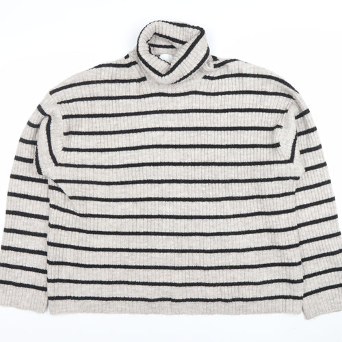 Marks and Spencer Women’s Beige Striped Roll Neck Wool Jumper Size 16