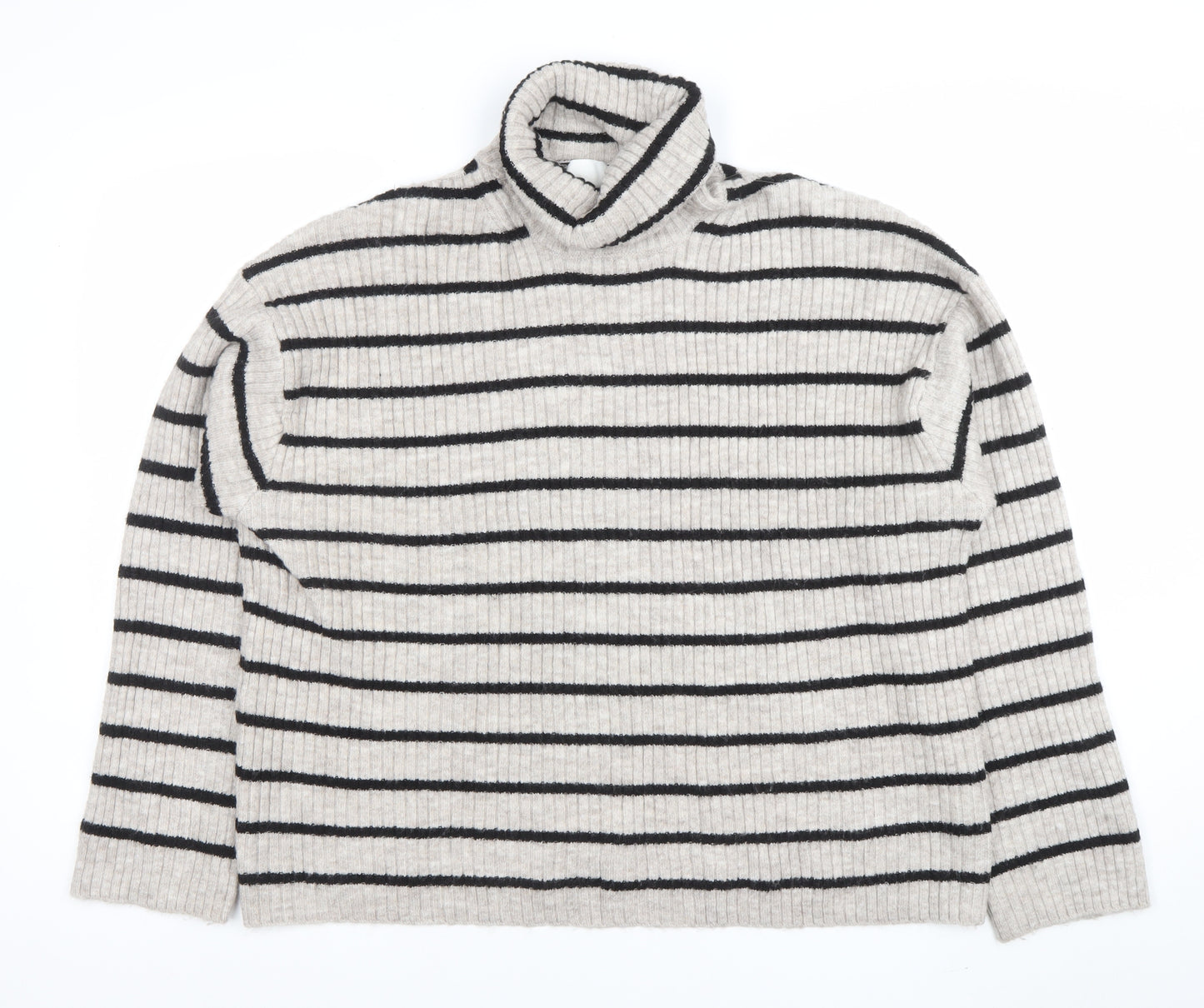 Marks and Spencer Women’s Beige Striped Roll Neck Wool Jumper Size 16