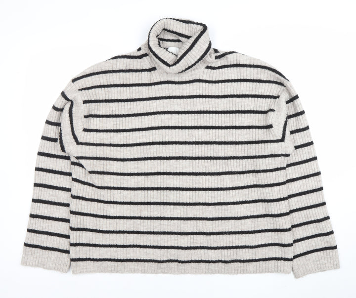 Marks and Spencer Women’s Beige Striped Roll Neck Wool Jumper Size 16