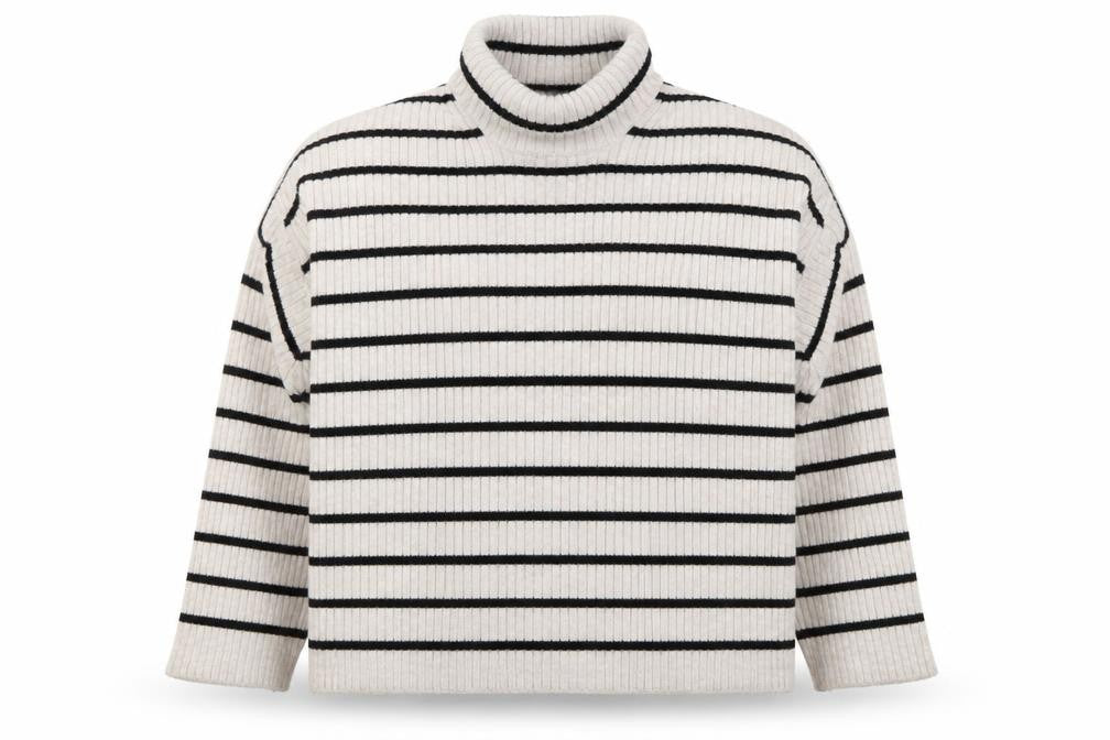 Marks and Spencer Women’s Beige Striped Roll Neck Wool Jumper Size 16
