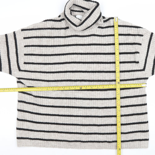 Marks and Spencer Women’s Beige Striped Roll Neck Wool Jumper Size 16