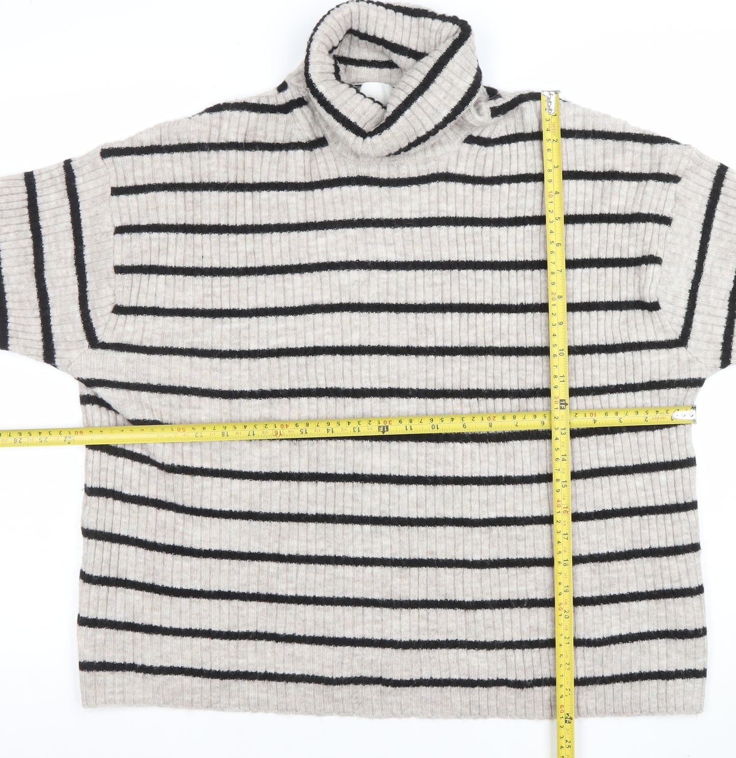 Marks and Spencer Women’s Beige Striped Roll Neck Wool Jumper Size 16