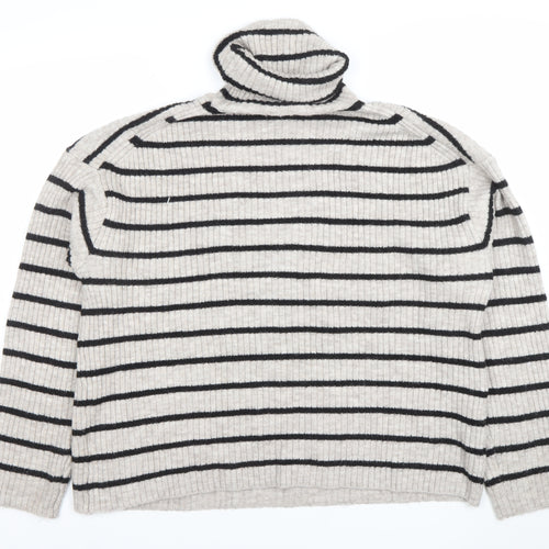 Marks and Spencer Women’s Beige Striped Roll Neck Wool Jumper Size 16