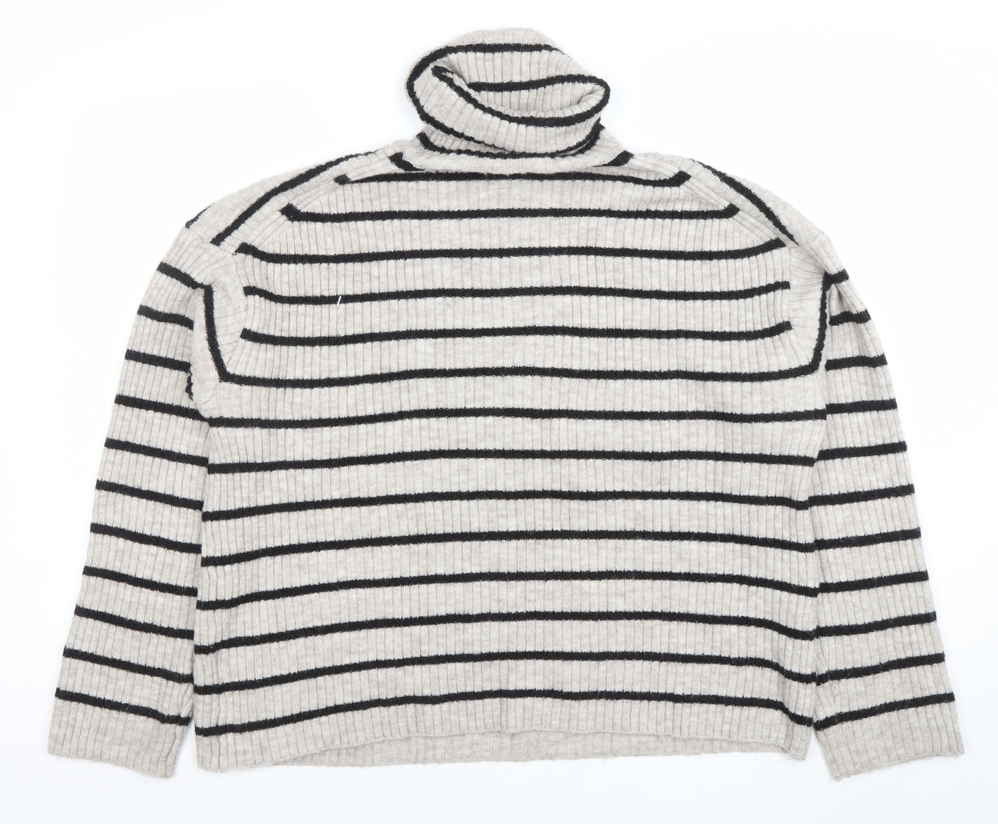 Marks and Spencer Women’s Beige Striped Roll Neck Wool Jumper Size 16
