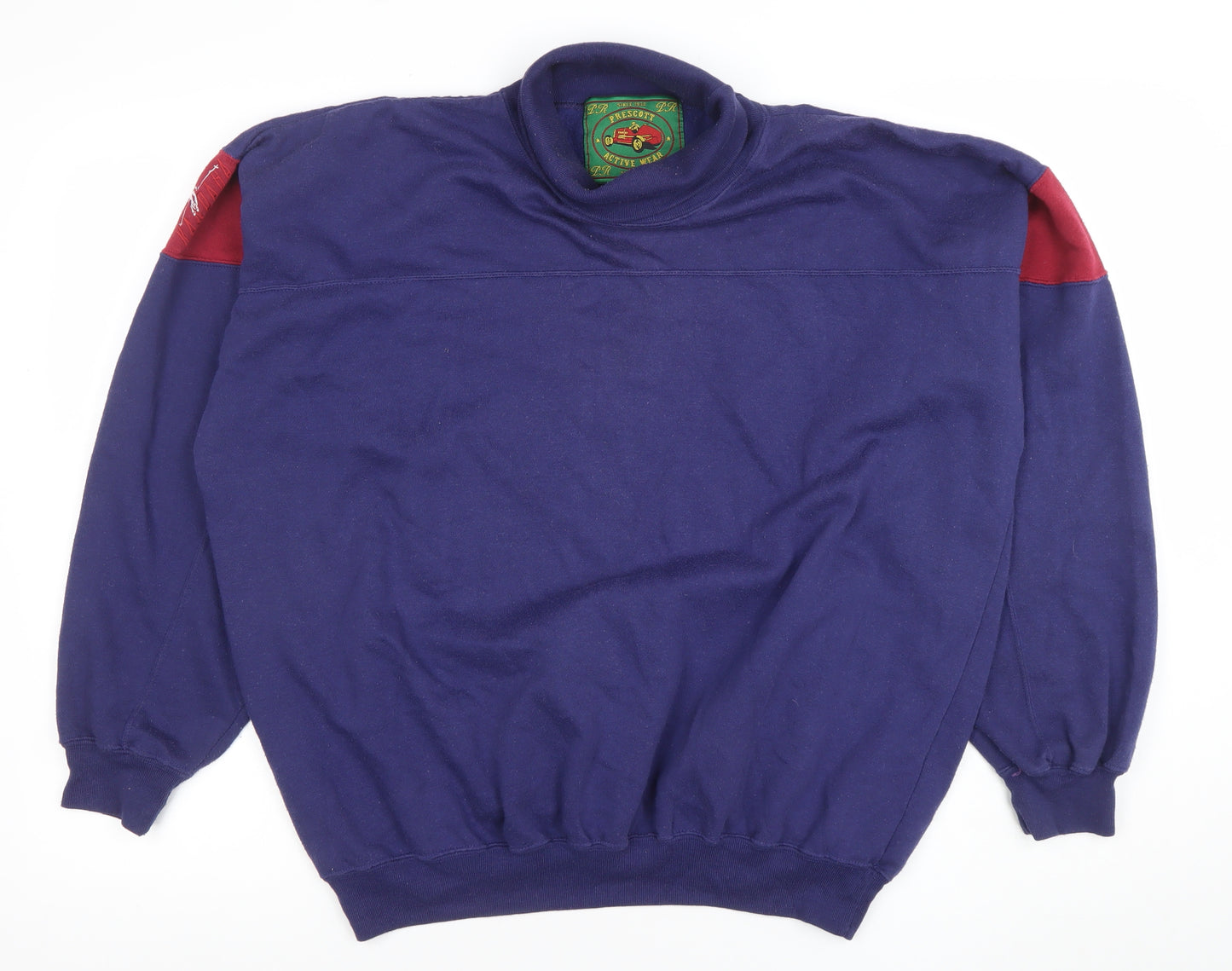 Prescott Active Wear Men's Blue Pullover Sweatshirt L Retro Racing Motif