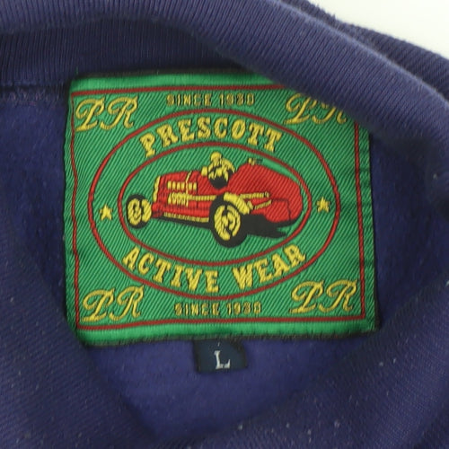 Prescott Active Wear Men's Blue Pullover Sweatshirt L Retro Racing Motif