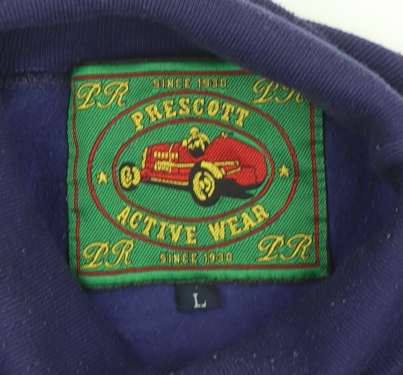 Prescott Active Wear Men's Blue Pullover Sweatshirt L Retro Racing Motif