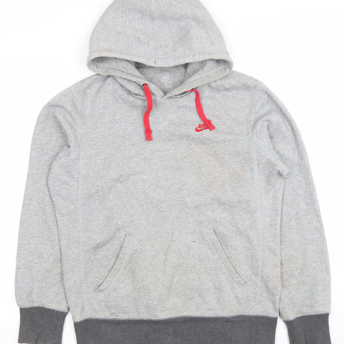 Nike Women's Grey Pullover Hoodie Small Red Drawstring Cotton Blend