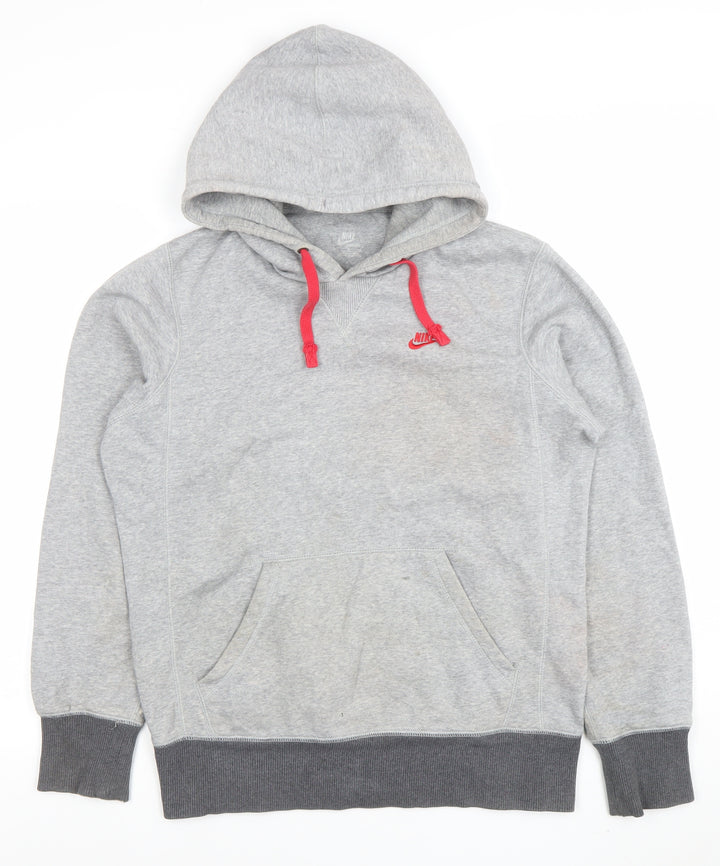 Nike Women's Grey Pullover Hoodie Small Red Drawstring Cotton Blend