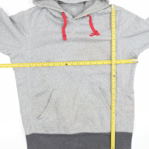 Nike Women's Grey Pullover Hoodie Small Red Drawstring Cotton Blend