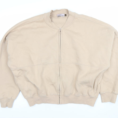 Danielle Styles Women Beige Full Zip Sweatshirt M/L Cotton Blend