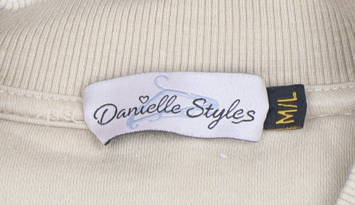 Danielle Styles Women Beige Full Zip Sweatshirt M/L Cotton Blend