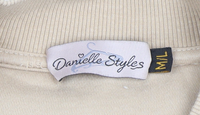 Danielle Styles Women Beige Full Zip Sweatshirt M/L Cotton Blend