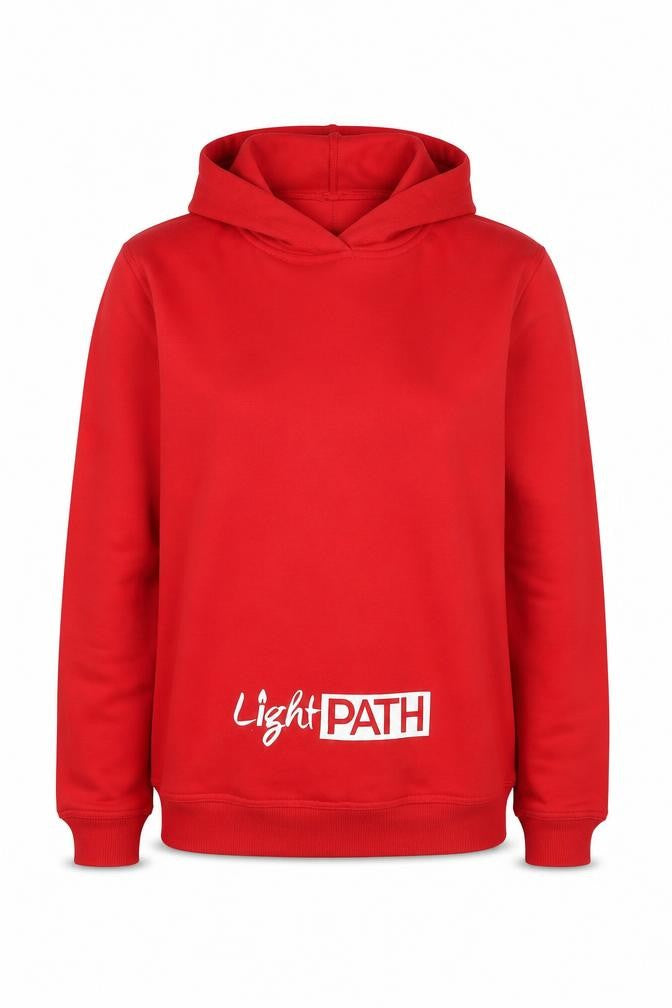 Front view of AWDis LightPATH Red Hoodie Women's Small Pullover Cotton Blend