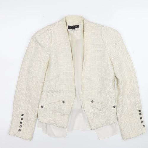Mango Women’s Ivory Bouclé Blazer Jacket Size S Shawl Collar Tailored