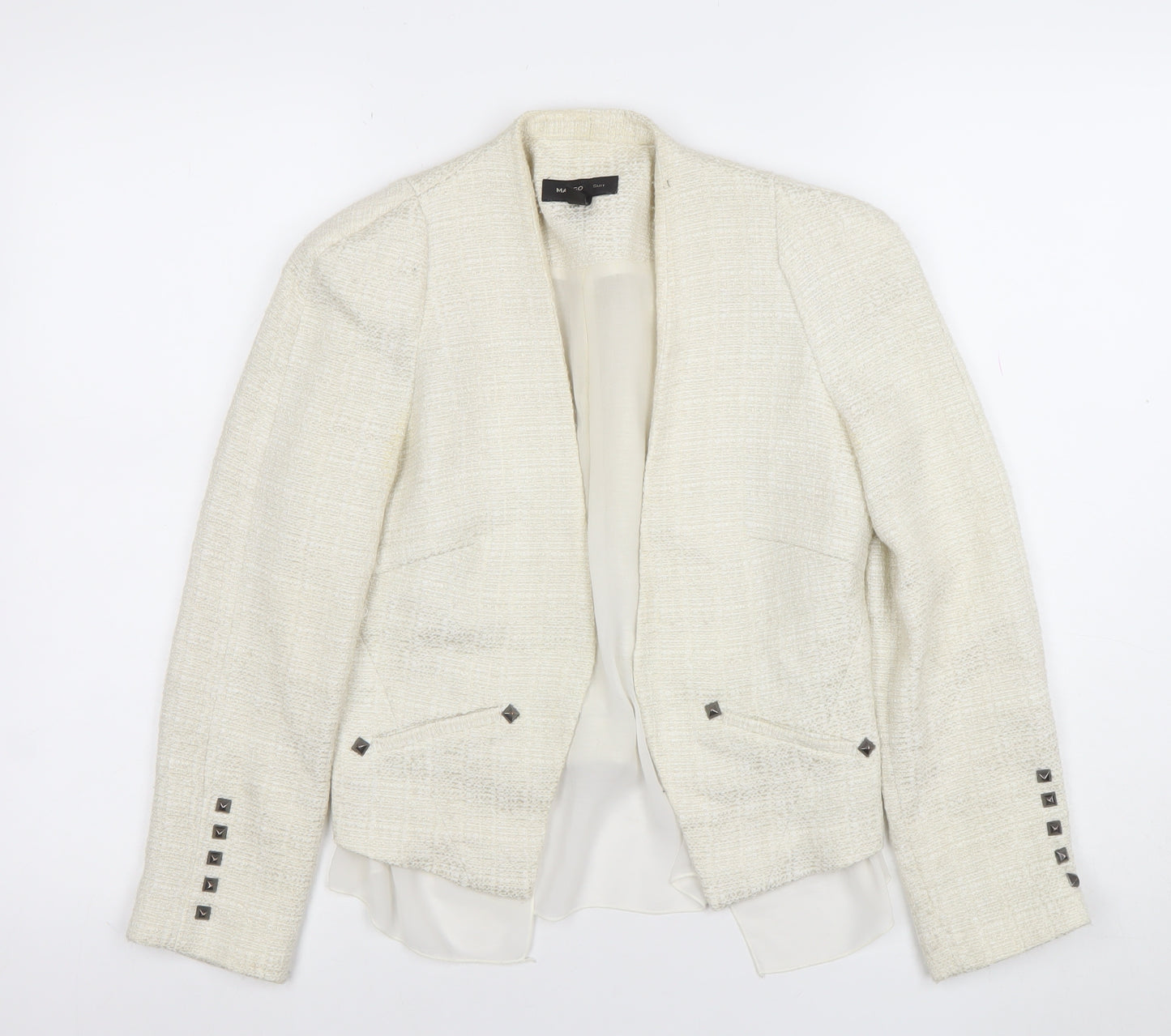 Mango Women’s Ivory Bouclé Blazer Jacket Size S Shawl Collar Tailored