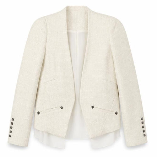 Mango Women’s Ivory Bouclé Blazer Jacket Size S Shawl Collar Tailored