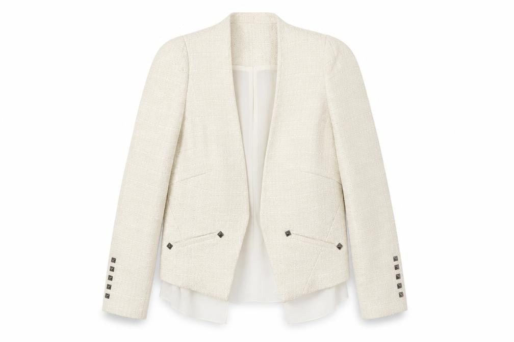 Mango Women’s Ivory Bouclé Blazer Jacket Size S Shawl Collar Tailored