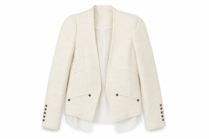 Mango Women’s Ivory Bouclé Blazer Jacket Size S Shawl Collar Tailored