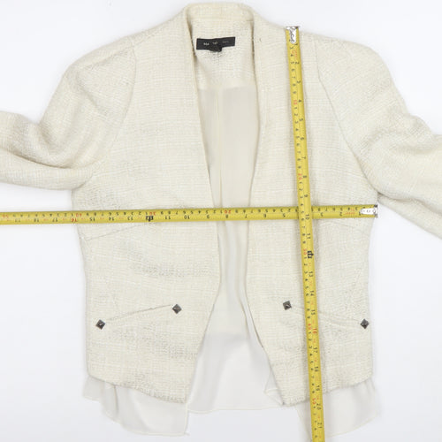 Mango Women’s Ivory Bouclé Blazer Jacket Size S Shawl Collar Tailored