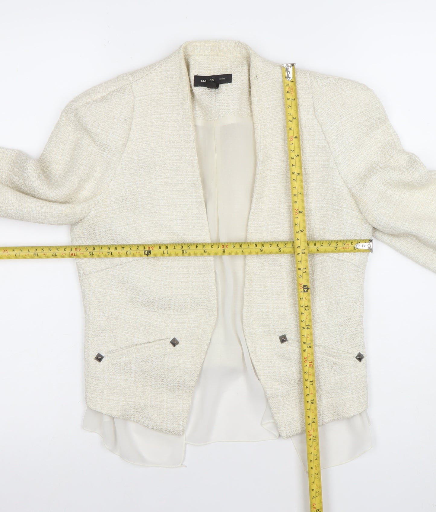 Mango Women’s Ivory Bouclé Blazer Jacket Size S Shawl Collar Tailored