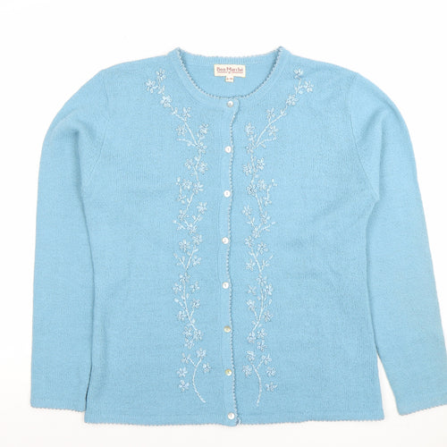 Bon Marché Women's Blue Embroidered Cardigan S/M Acrylic Viscose