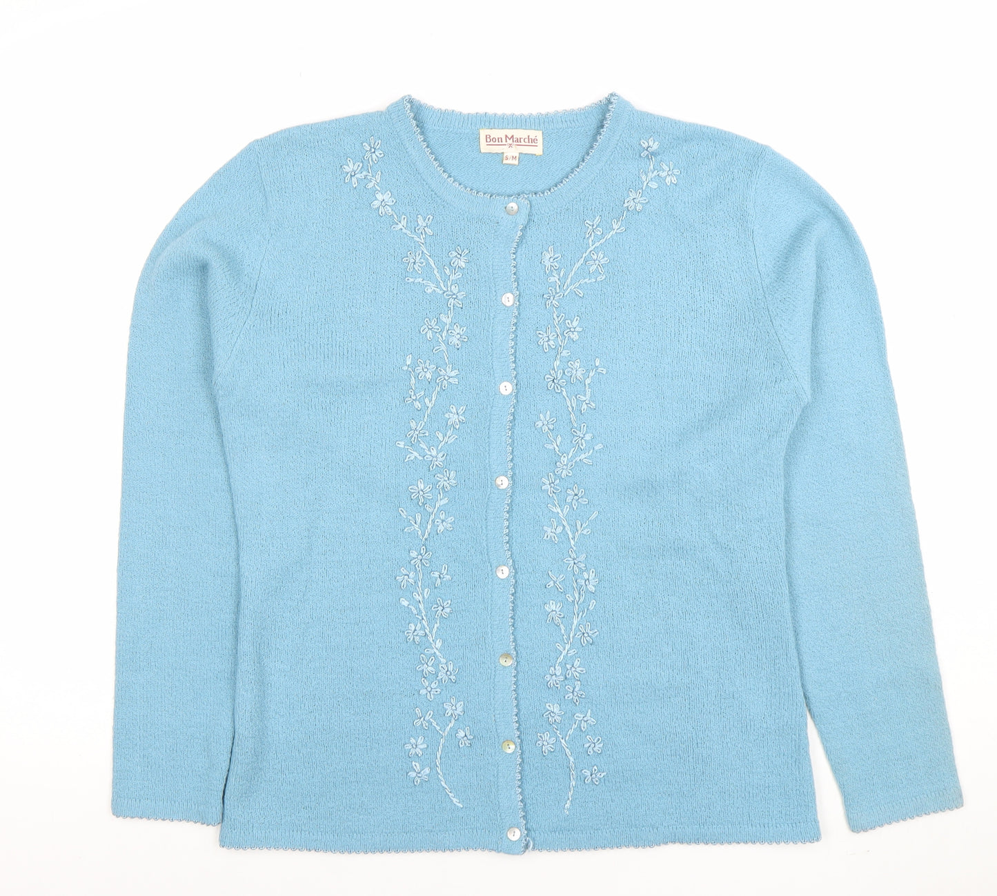 Bon Marché Women's Blue Embroidered Cardigan S/M Acrylic Viscose