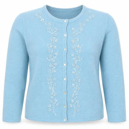 Bon Marché Women's Blue Embroidered Cardigan S/M Acrylic Viscose