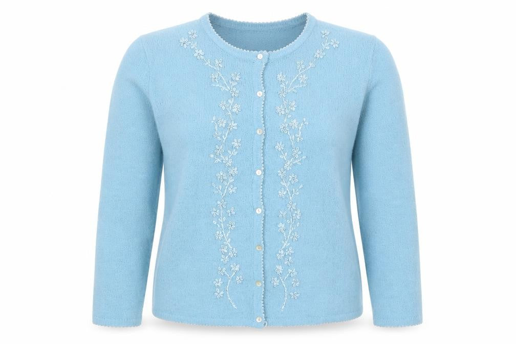 Bon Marché Women's Blue Embroidered Cardigan S/M Acrylic Viscose