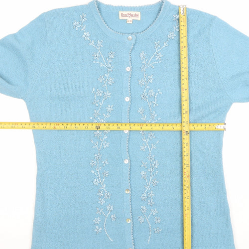 Bon Marché Women's Blue Embroidered Cardigan S/M Acrylic Viscose