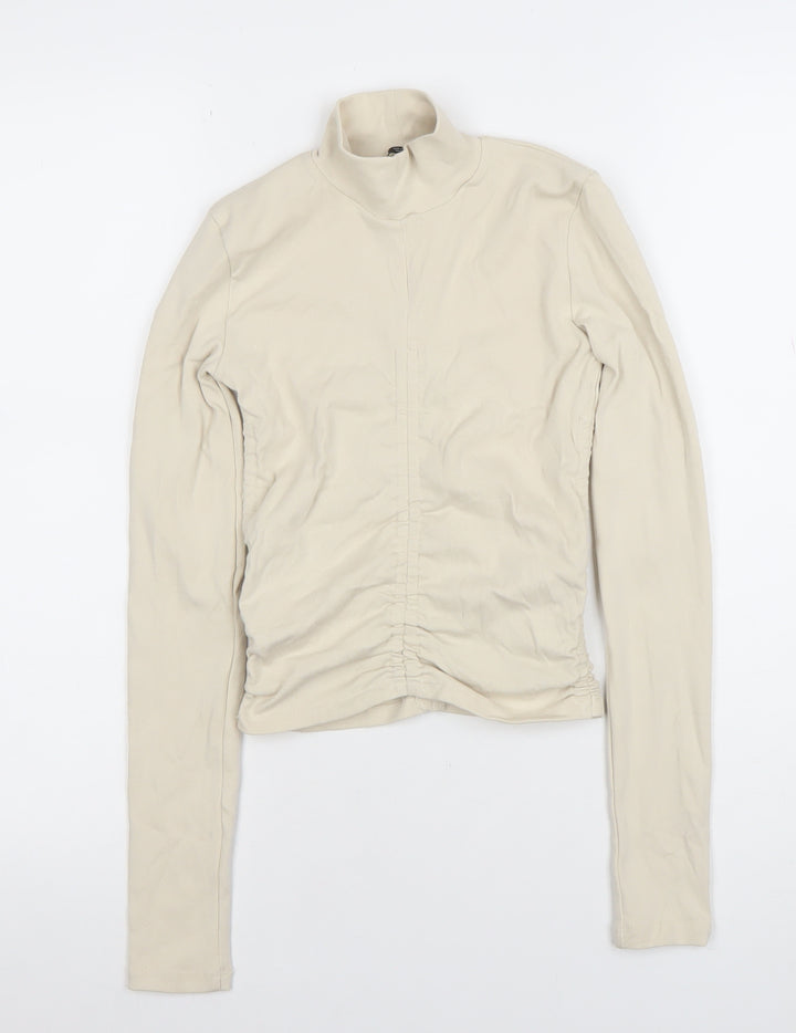 ZARA Women Beige Roll Neck Long Sleeve Jersey Top Size S