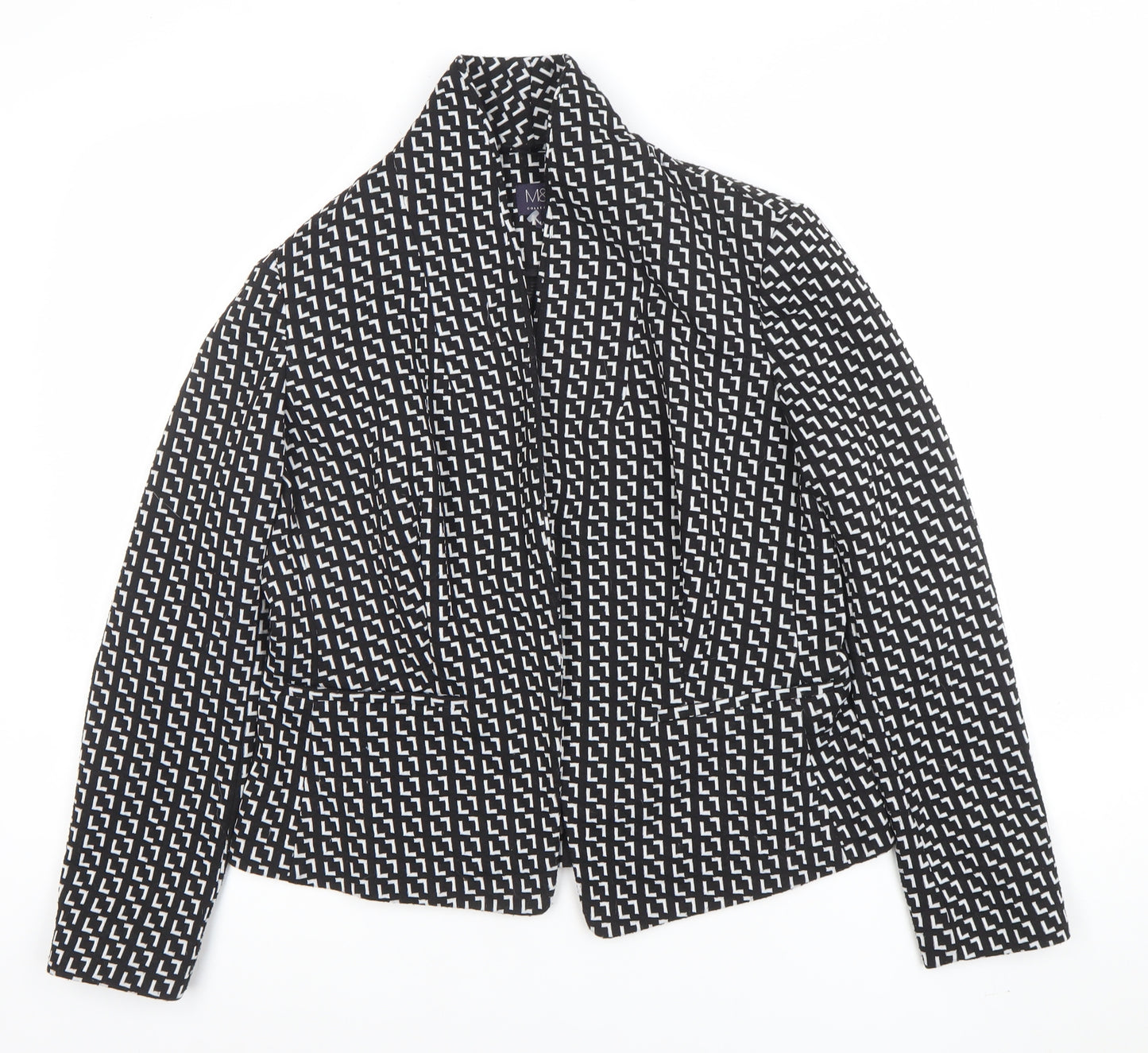 Marks and Spencer Womens Black Geometric Blazer Jacket Size 14