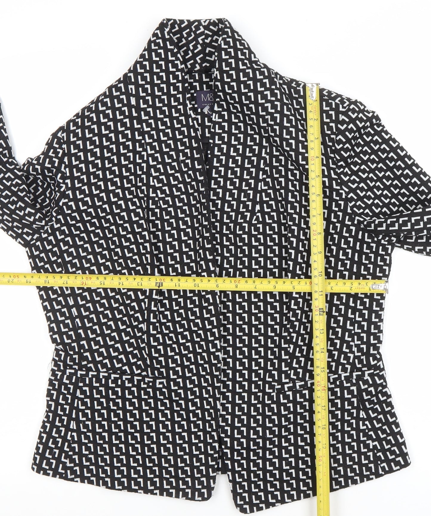 Marks and Spencer Womens Black Geometric Blazer Jacket Size 14