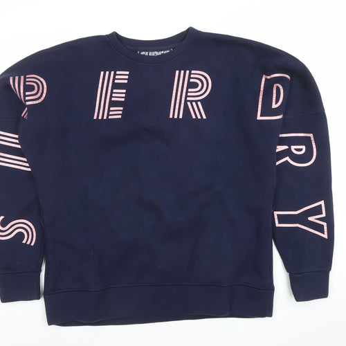 Superdry Women's Navy Blue Crew Neck Graphic Print Sweatshirt UK 14