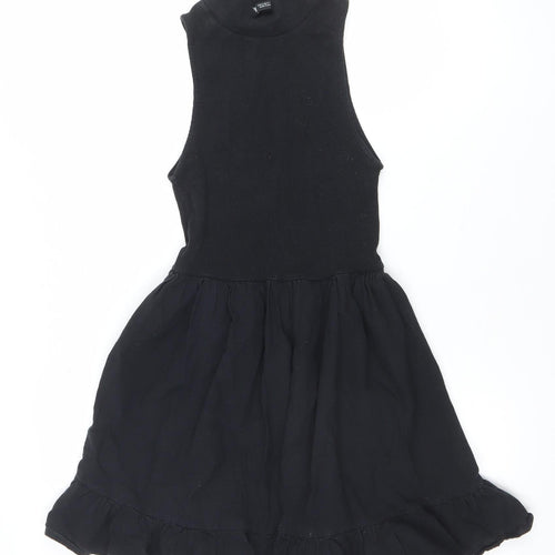 ZARA Women’s Black Sleeveless A-Line Ruffle Short Dress Size S
