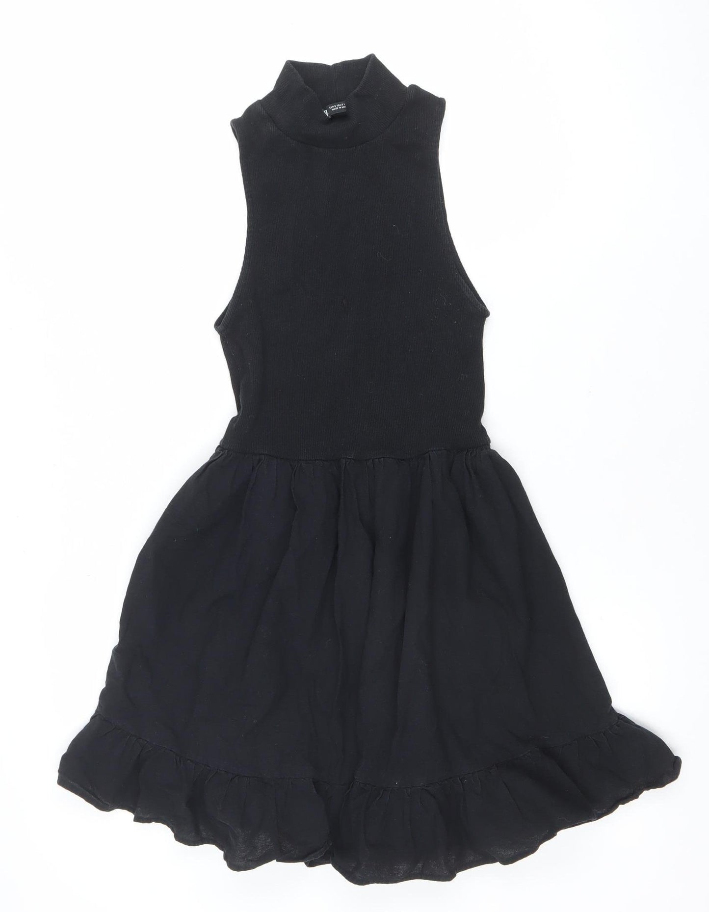ZARA Women’s Black Sleeveless A-Line Ruffle Short Dress Size S