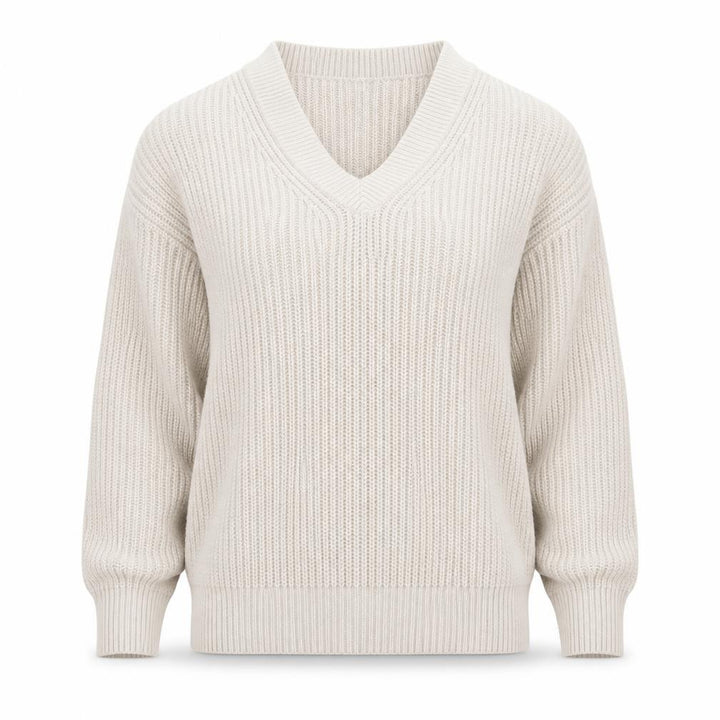 Uniqlo Women Beige V-Neck Chunky Knit Jumper Size S