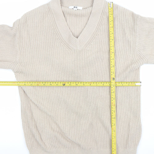 Uniqlo Women Beige V-Neck Chunky Knit Jumper Size S