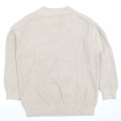 Uniqlo Women Beige V-Neck Chunky Knit Jumper Size S