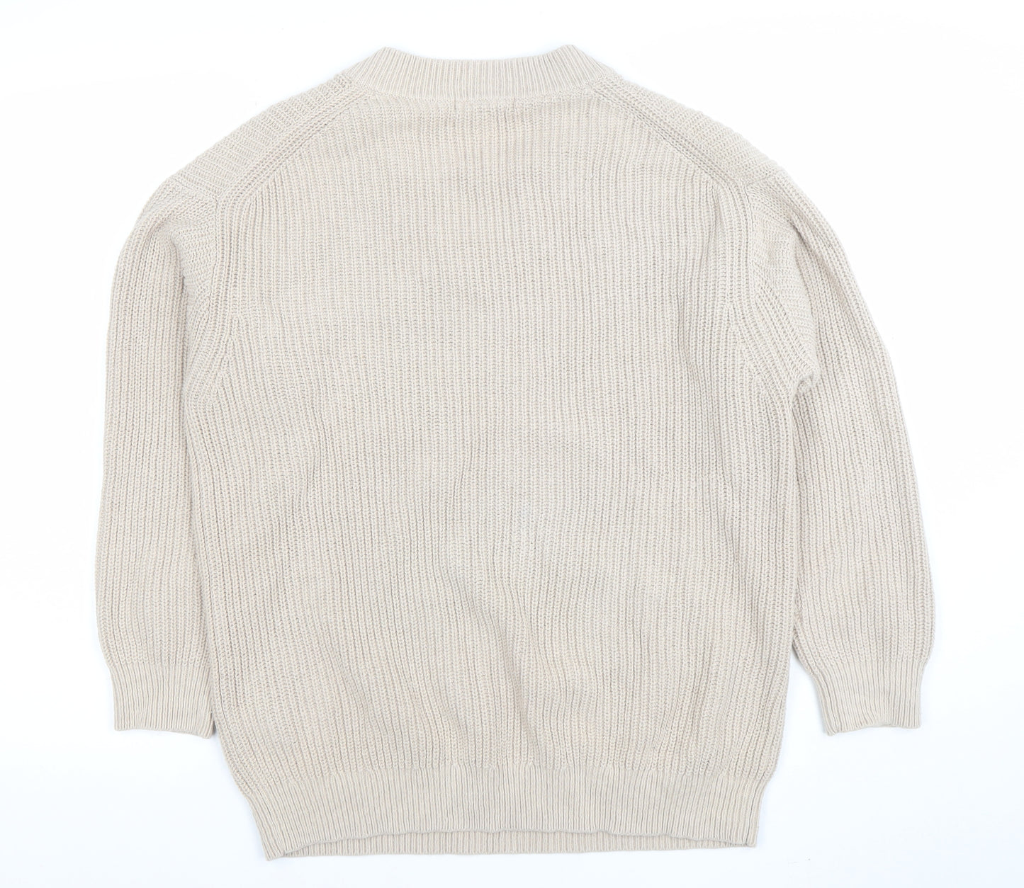 Uniqlo Women Beige V-Neck Chunky Knit Jumper Size S