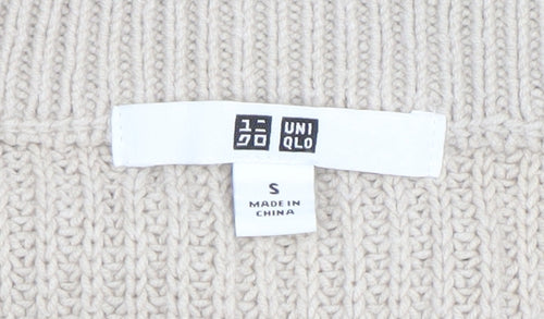 Uniqlo Women Beige V-Neck Chunky Knit Jumper Size S