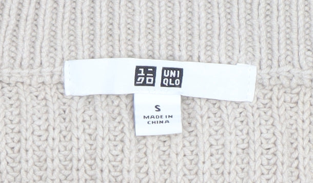 Uniqlo Women Beige V-Neck Chunky Knit Jumper Size S