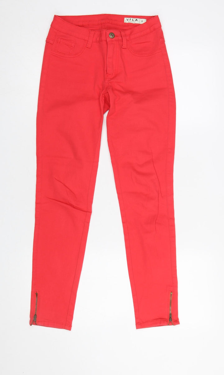 Vila Womens Red Slim Ankle Zip Jeans Size S