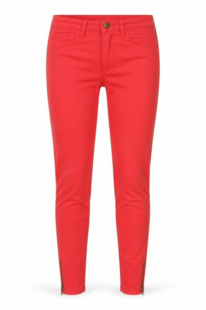 Front view of VILA women’s red slim ankle zip jeans, size S