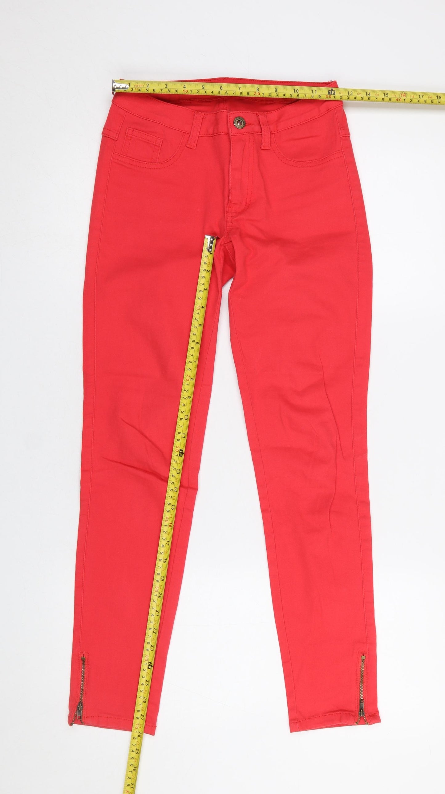 Vila Womens Red Slim Ankle Zip Jeans Size S