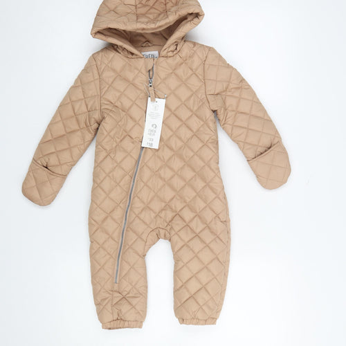 Fred & Flo Beige Quilted Hooded Snowsuit 12-18 Months Unisex Baby Winter
