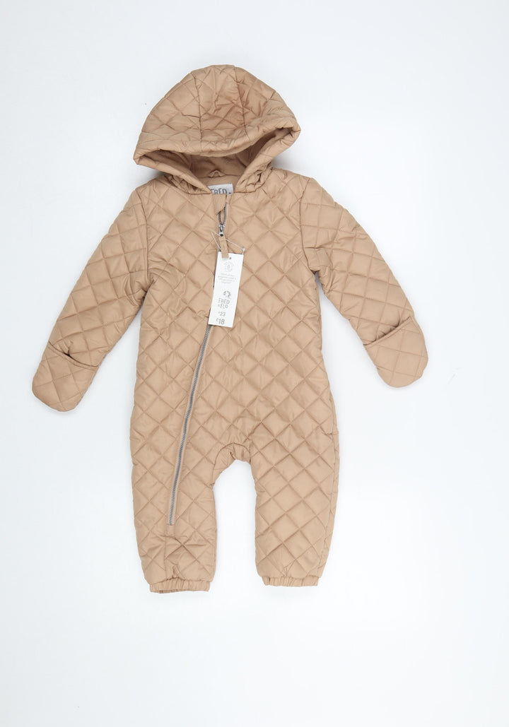 Fred & Flo Beige Quilted Hooded Snowsuit 12-18 Months Unisex Baby Winter